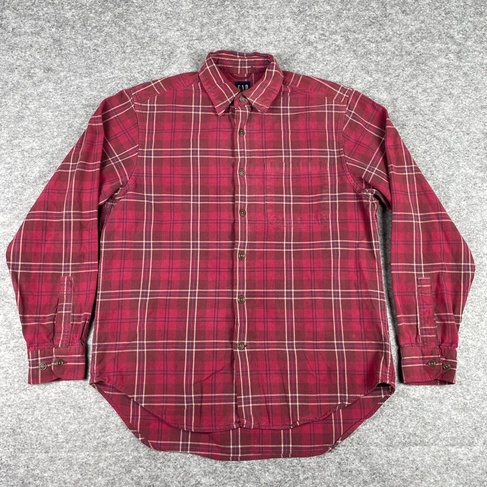 Vintage GAP Button Down Shirt Mens M Red Plaid Long Sleeve Flannel Pocket Y2K